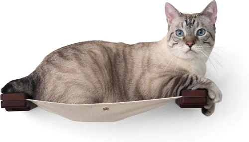 Miniatura 6 de CatastrophiCreations Hamaca para gatos montada en la pared para subir y jugar muebles estante de árbol para gatos Onyx Bambú/Lona Natural