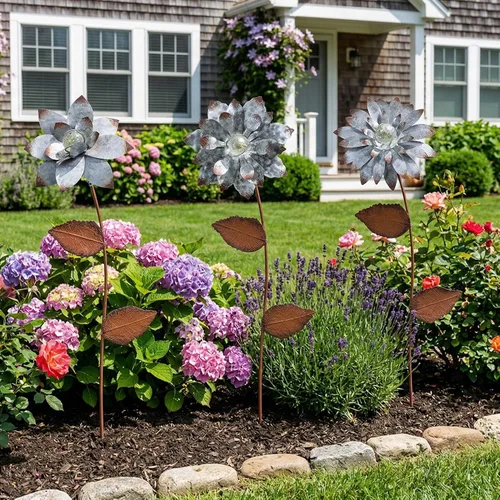Miniatura 7 de Estacas decorativas de jardín, flores de metal para exteriores, adornos que brillan en la oscuridad, decoración de maceta, cama de flores, patio