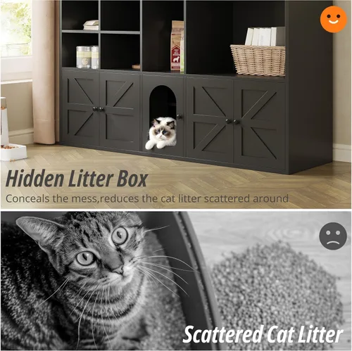 Miniatura 5 de IRONCK Gabinete para Caja de Arena para 2 Gatos, Muebles que Ocultan la Caja de Arena con Habitación Doble y Gran Espacio de Almacenamiento, Muebles