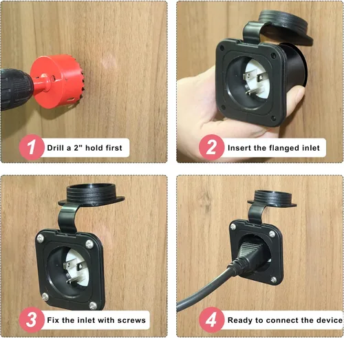 Miniatura 6 de Enchufe de Puerto de CA de 15A - Toma de Entrada de Alimentación de 125V con Cable de Extensión Doble de 18 Pulgadas, Enchufe NEMA 5-15 con Entrada