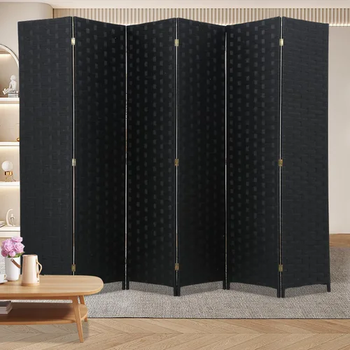 Miniatura 11 de Paneles plegables de fibra de tejido alto, biombo de madera con 4 paneles plegables de 6 pies de alto, divisor de malla, portátil, divisores de Negro