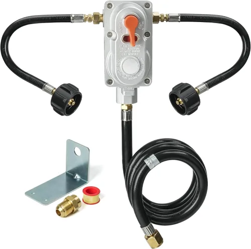Miniatura 8 de Skyflame Regulador de propano RV para tanques duales, regulador LP de cambio automático de 2 etapas con 2 piezas coletas de 12 pulgadas