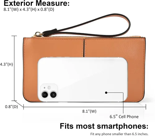 Miniatura 4 de Befen - Bolso clutch de mano de cuero con correa para teléfono celular, organizador de tarjetas