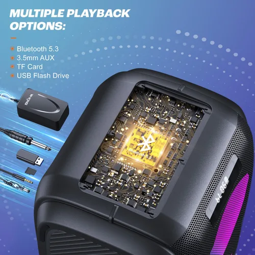 Miniatura 8 de W-KING 270W PEAK Altavoz de Fiesta Grande Bluetooth Más Fuerte/12 Graves Personalizados/Subwoofer Masivo de 125dB 6.5''x2 con Graves Profundos, Gran