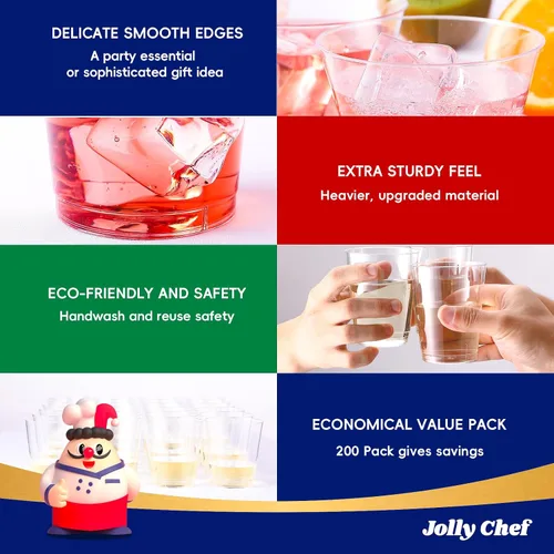 Miniatura 3 de JOLLY CHEF Vasos de plástico transparente de 14 onzas, paquete de 200 vasos de fiesta resistentes, vasos de plástico desechables para cócteles