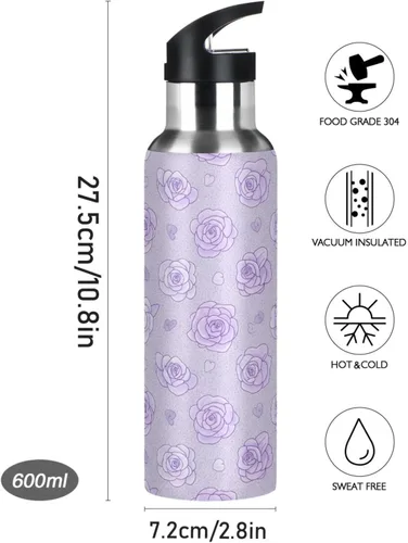 Miniatura 9 de Soft Pastel Style Roses Stainless Steel Vacuum Insulated Water Bottle 20 Oz, BPA-Free Sports Water Bottle Leakproof Water Bottles