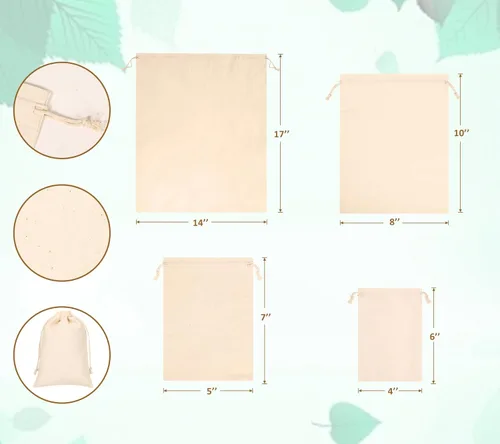 Miniatura 2 de 20 bolsas de algodón para productos, bolsas de almacenamiento de muselina reutilizables de 8 x 10 pulgadas con cordones, bolsas de algodón natural