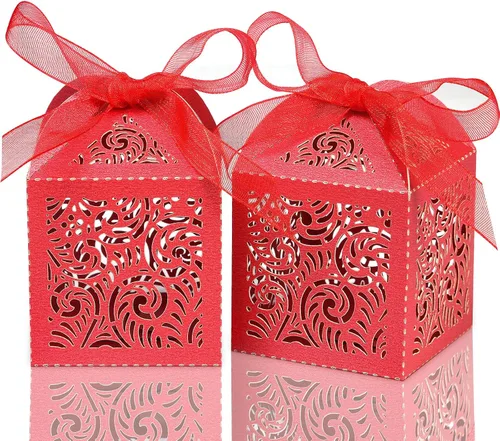 Miniatura 7 de COTOPHER 60 cajas de recuerdo cortadas con láser, caja de regalo pequeña de 2 x 2 x 2.75 pulgadas para regalos, recuerdos de fiesta de boda