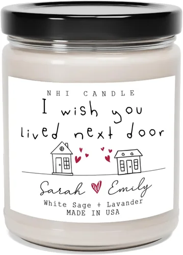 NHI I Wish You Lived Next Door Candles – Cera de soja perfumada Lavanda – Tarro de 9 onzas – Vela para decoración del hogar – El mejor regalo para