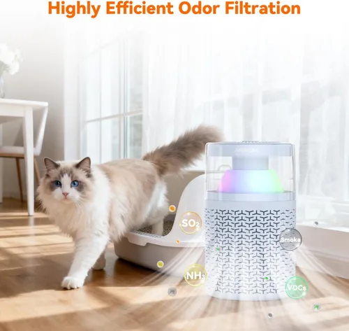 Miniatura 5 de AIRROMI Purificador de aire para mascotas para el hogar y el dormitorio, filtro de carbón activado HEPA, elimina la caspa y el olor de las mascotas