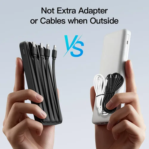 Miniatura 8 de Paquete de 2 cargadores portátiles de 10000 mAh 2026 con 4 cables integrados, paquete de batería PD 20W Travel Essentials, 5 salidas 2 entradas Slim