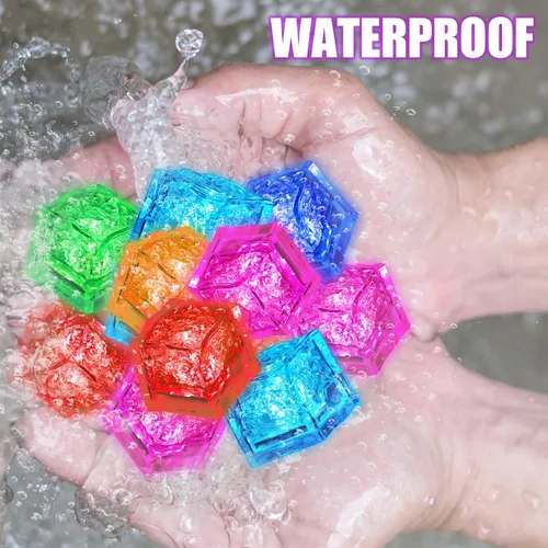 Miniatura 7 de Paquete de 160 cubos de hielo iluminados para bebidas, cubos de hielo LED con luces que cambian de color, activadas por agua, grado alimenticio