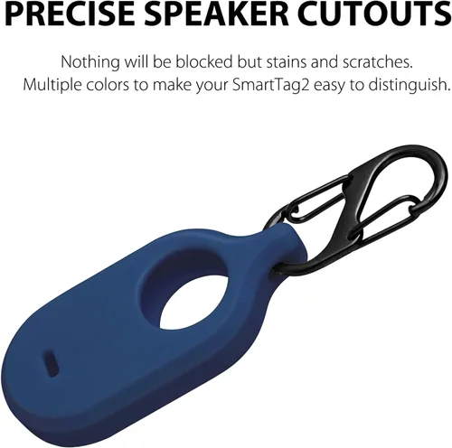 Miniatura 3 de Funda de silicona para Galaxy SmartTag2 con llavero, paquete de 2 fundas protectoras antiarañazos con mosquetón (azul marino/gris)