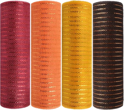 Cintas de malla polimerica de otoño de 10 pulgadas, cinta de malla para el día de Acción de Gracias, borgoña, naranja, amarillo oscuro, cintas de