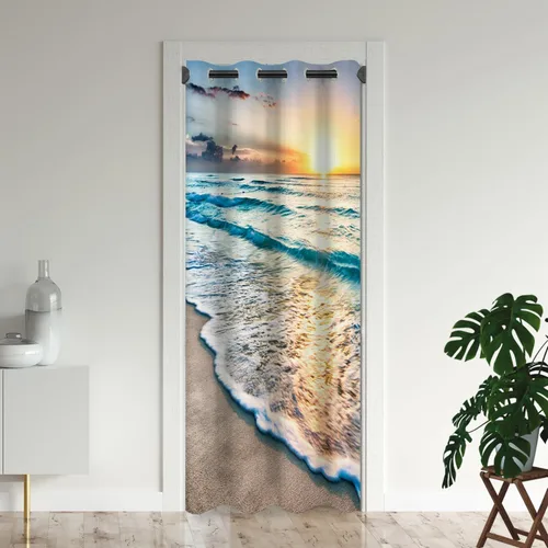 Miniatura 12 de Cortinas opacas para puerta de playa oceánica para puertas, cortinas opacas hawaianas de verano con palmeras para armario de dormitorio de niños