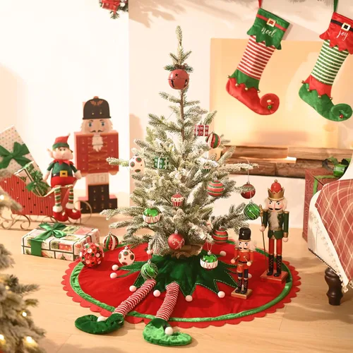 Miniatura 2 de Valery Madelyn Falda de Árbol de Navidad de Elfo para Decoraciones de Árbol, 36 Pulgadas de Tela Encantadora Roja Verde Pequeña Falda de Árbol