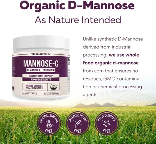 Miniatura 7 de Mannose-C - Polvo orgánico de manosa D + vitamina C de alimentos integrales, suplemento natural de apoyo para ITU para limpiar y depurar el tracto