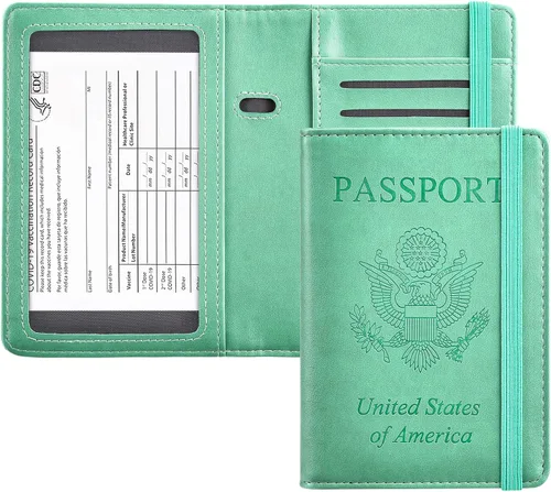 Miniatura 12 de HerriaT Combo de portatarjetas de pasaporte y vacunación, funda con ranura para tarjeta de vacunación CDC, protector organizador de documentos
