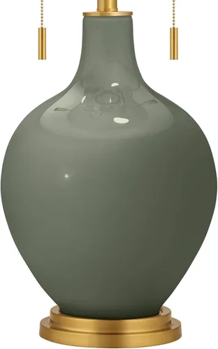 Miniatura 3 de Color + Plus Toby - Lámpara de mesa de cristal moderna de 28 pulgadas de alto, cadena de tirar, liquen profundo, acabado de latón, tela única