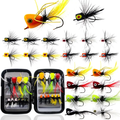 Miniatura 13 de Poppers de Pesca con Mosca Moscas Secas de Pesca con Mosca Señuelos de Pesca en Superficie Moscas Popper para Lubina Señuelos de Insectos Cebo D