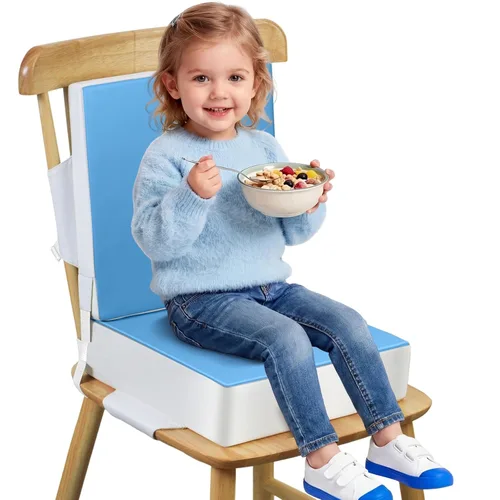 Asiento elevador para niños con 2 piezas de correas de PU lavables y hebilla de seguridad, portátil para silla de cocina, ideal para viajes Azul