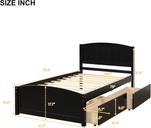 Miniatura 2 de Harper & Bright Designs Cama de plataforma de tamaño individual con 2 cajones de almacenamiento, marco de cama individual de madera