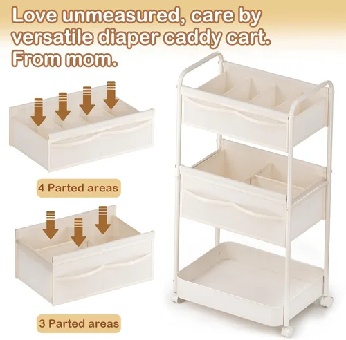 Miniatura 5 de Organizador de pañales para bebé, carrito móvil de metal y fieltro de alta calidad con divisores para artículos esenciales de guardería para recién