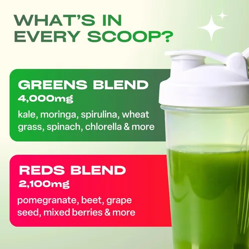 Miniatura 4 de GoBiotix Polvo súper verdes y polvo súper rojos: Superalimento vegano rojo y verde sin OMG + probióticos, enzimas, alimentos integrales orgánicos