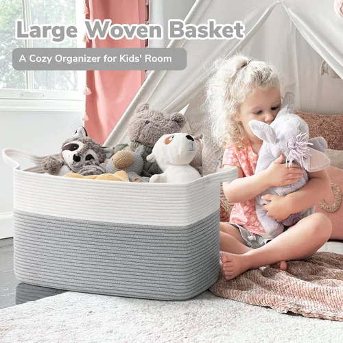 Miniatura 2 de Goodpick Cesta Grande de Almacenamiento de Juguetes, Cestas de Cuerda de Algodón Gris Contenedor de Almacenamiento de Juguetes para Bebé, Niños