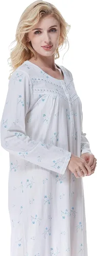 Miniatura 5 de Keyocean Elegantes camisones para mujer, suaves, 100% algodón, cómodos, ligeros, de manga larga, para mujeres mayores
