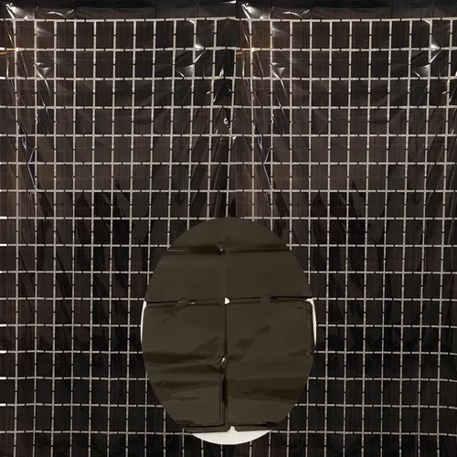 Prudance - Juego de 2 cortinas cuadradas de oropel con flecos negros para fiestas, cortinas de lentejuelas cuadradas para fondo de foto, accesorios