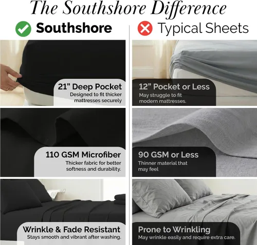 Miniatura 49 de Southshore Fine Living, Inc. Juego de 7 piezas de sábanas King divididas para cama ajustable, juego de sábanas King divididas con bolsillo de 21