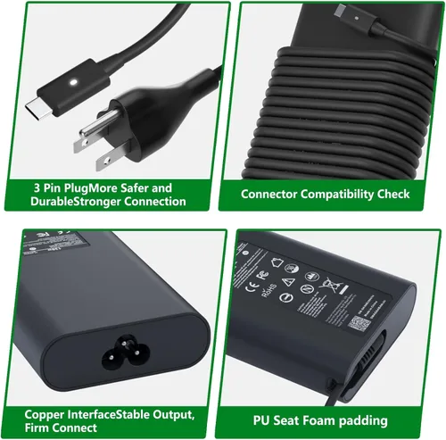 Miniatura 5 de Cargador de laptop USB C de 130W compatible con computadora Dell XPS 15 17 9575 9500 9510 9520 9530 9700 9710 9720 9730, Precision 5470 5480 5550
