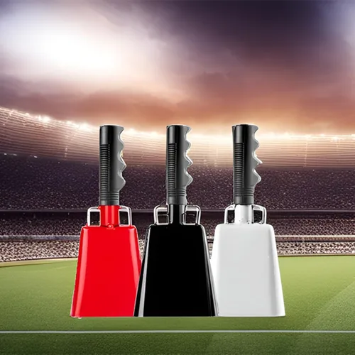 Miniatura 8 de Steel Cow Bell Noise Makers: cencerros de percusión de mano para eventos deportivos, cencerro grande de 8 pulgadas con asa para juegos de fútbol, Rad