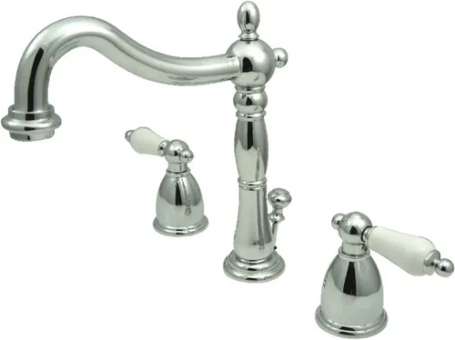 Miniatura 9 de Kingston Brass KB1978PL Heritage - Grifo de lavabo generalizado con mango de palanca de porcelana, níquel cepillado cepillado níquel