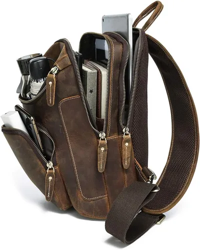 Miniatura 4 de LANNSYNE Bolso bandolera de cuero de grano completo vintage