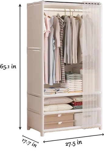 Miniatura 2 de Armario portátil para colgar ropa, armario de estilo japonés, perchero con 1 varillas para colgar, 2 estantes de almacenamiento, 27.5 pulgadas