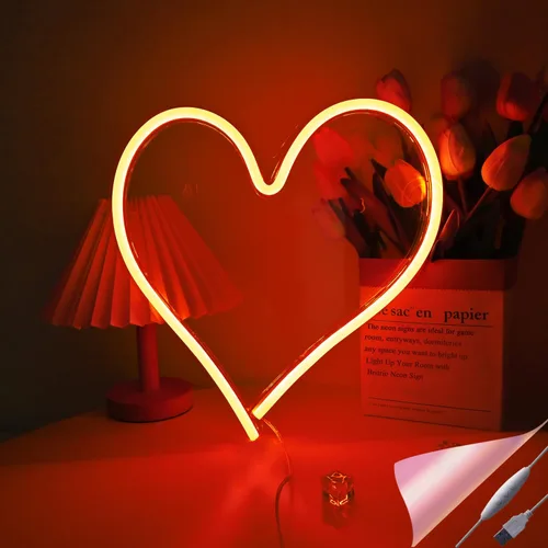 Miniatura 10 de Britrio Letrero de luz de neón LED de 13.4 pulgadas en forma de corazón, letrero de neón para colgar en la pared, arte de pared para bar, dormitorio