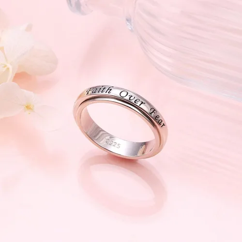 Miniatura 3 de Anillo de plata de ley 925 con texto en inglés God Jewelry grabado con texto en inglés Faith Over Fear Heart Cross, regalo religioso para mujeres