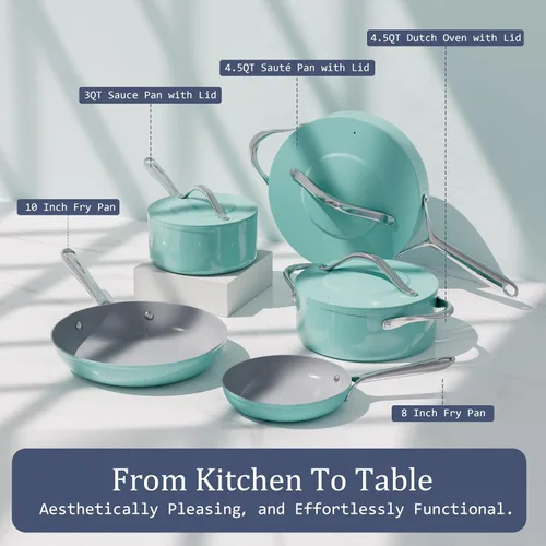 Miniatura 3 de CookinCraze Sartén antiadherente de cerámica de 8 pulgadas para todas las estufas, libre de PTFE/PFOA/PFAS, sartén no tóxica con mango que se Azul
