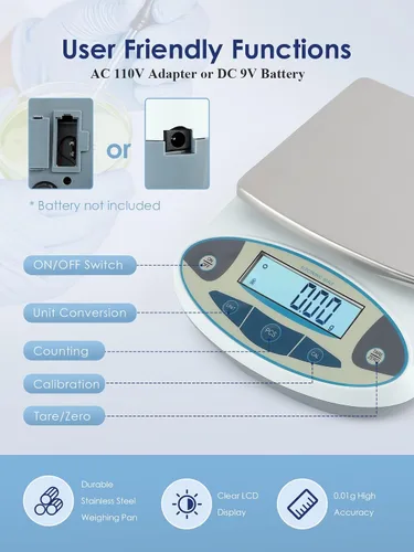 Miniatura 2 de CGOLDENWALL Báscula de laboratorio 500gX0.0.04 oz Balanza de laboratorio de alta precisión Balanza científica electrónica con peso de calibración