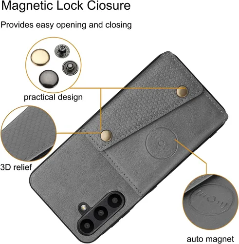 Miniatura 7 de Funda compatible con OnePlus Nord 2 5G DN2101 DN2103 Kickstand [piel sintética + carcasa + tarjetero] 2 en 1 cubierta magnética negra