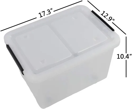 Miniatura 2 de Caja de almacenamiento de plástico transparente de 30 L con ruedas, paquete de 4 contenedores de plástico transparente Ultra-durable latching