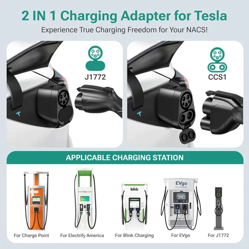 Miniatura 4 de Yomile Adaptador CCS1 y J1772 a Tesla para Tesla Model 3/S/X/Y/Cybertruck, adaptador de carga superrápida de 250kW para estación de carga de nivel 1