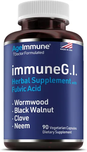 AgeImmune ImmuneG.I. Ajenjo Negro Nuez Clavo Neem Ácido Fúlvico - Fórmula de limpieza intestinal formulada por médicos para apoyar la salud