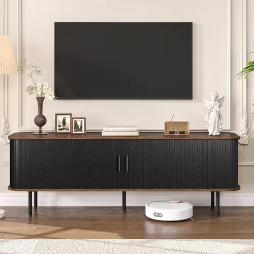 Miniatura 9 de Soporte de TV moderno acanalado de 47" para televisores de hasta 60 pulgadas, centro de entretenimiento para juegos con puertas correderas