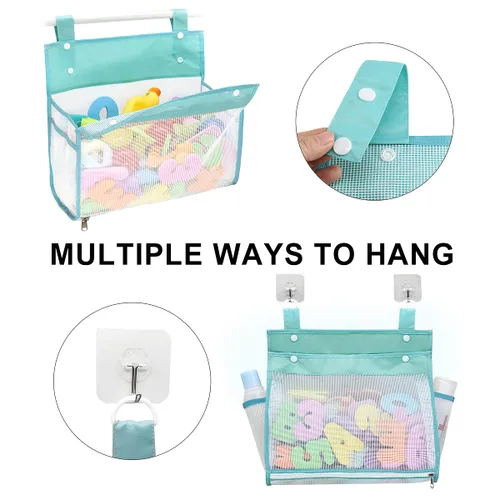 Miniatura 2 de Organizador de juguetes de baño, múltiples formas de colgar, soporte de juguetes de baño de apertura extragrande, bolsa de almacenamiento de Azul