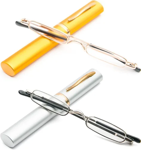 Miniatura 9 de DXYXYO Mini Gafas de Lectura para Hombre y Mujer, Compactas, Pequeñas, de Bolsillo, de Metal, con Estuche Portátil Rosa y azul