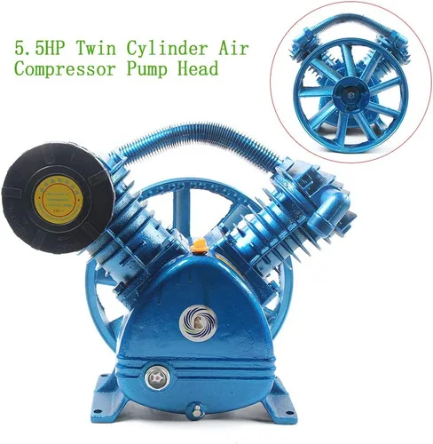 Miniatura 3 de 11 CFM 5.5HP V Style Twin Cylinder Air Compressor Head Pump Motor de hierro fundido de 2 etapas, 175 PSI Azul
