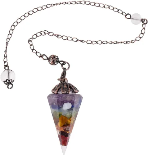 Miniatura 7 de TUMBELLUWA - Péndulo de punta de cristal facetado para reiki para radiestesia de adivinación, piedras de cuarzo hexagonal curativas, péndulo